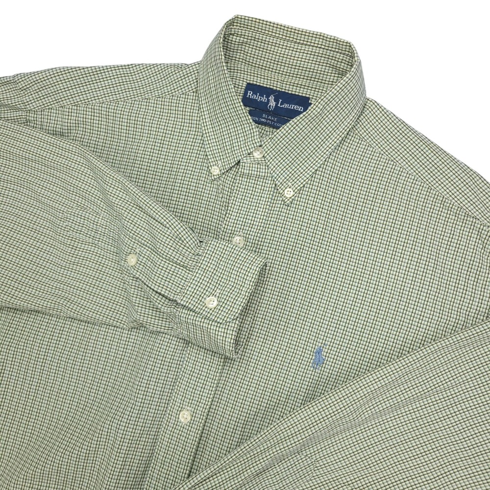 Ralph Lauren Blake Button Down Shirt Mens M Green Check Long Sleeve 100% Cotton